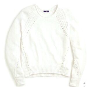 J. Crew White Pullover Sweater with Pointelle Stitching Cotton Blend Size XS